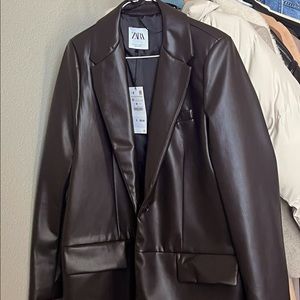Brown leather blazer